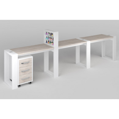 Трёхместный маникюрный стол "Matrix" с подставкой для лаков и тумбой